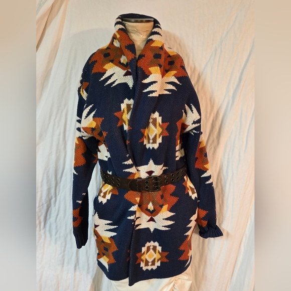 Lucky Brand Women's Southwest Shawl-Collar Navy Aztec Cardigan Size Xlarge - Picture 11 of 11